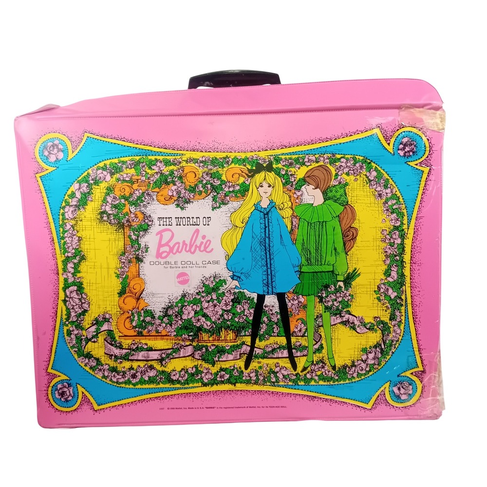 1968 Vintage Mattel World Of Barbie Double Doll Case Retro Pink HTF #1007 READ